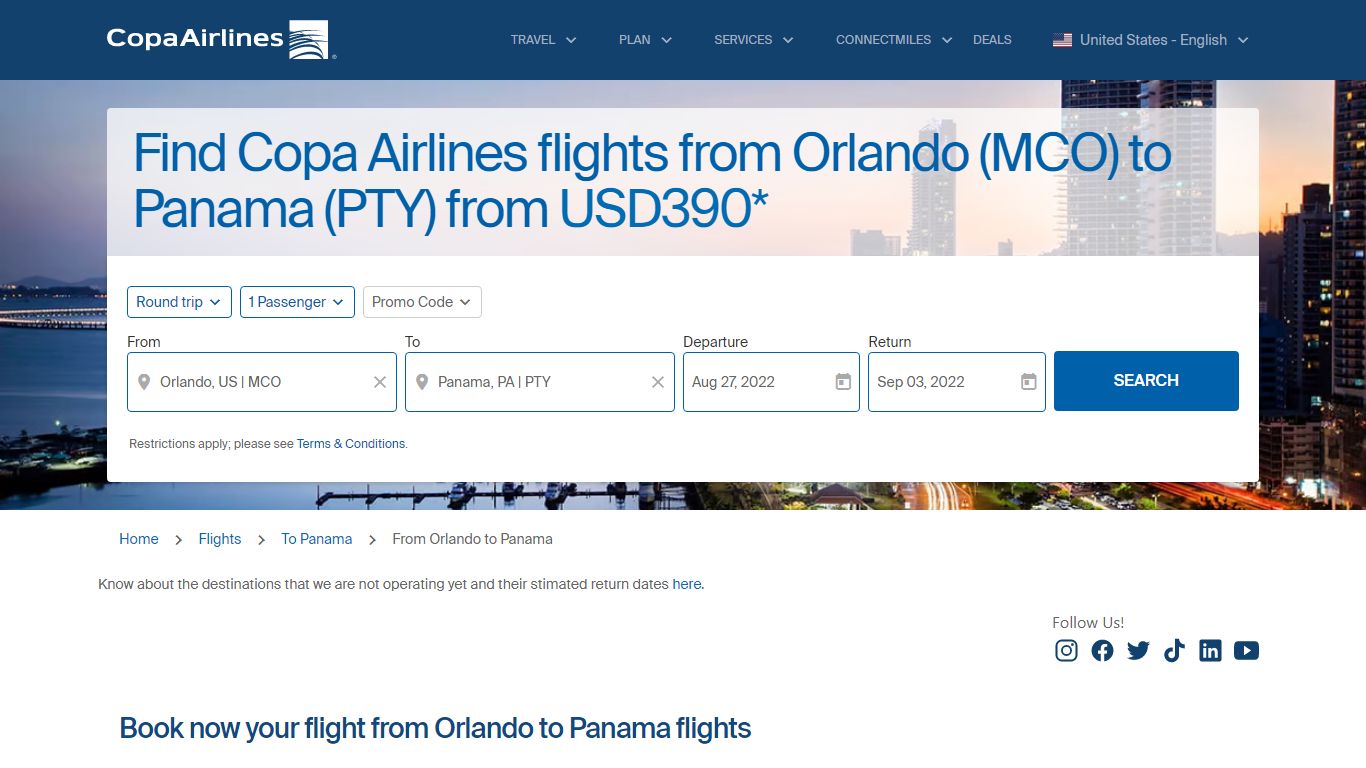 Orlando MCO to Panama PTY Flights | Copa Airlines
